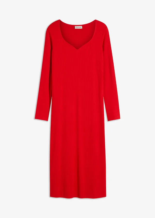 Geribde midi jurk • aardbeirood • bonprix online shop