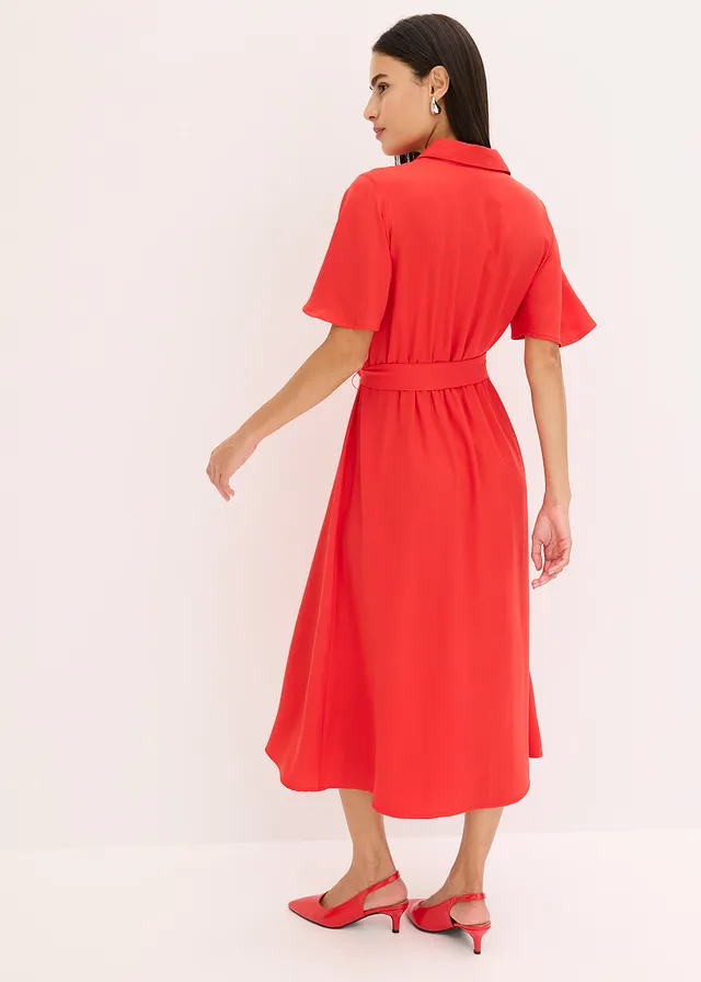 Robe-chemise avec ceinture à nouer, Couleur: fraise