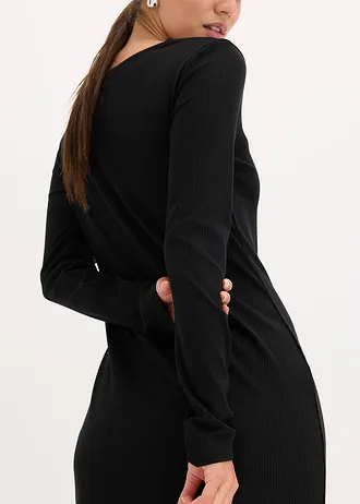 Geribde midi jurk • zwart • bonprix online shop