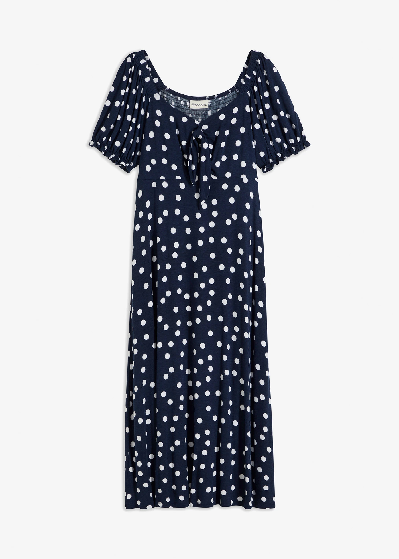 Rochie midi din mix cu viscoză • bleumarin/alb cu buline • magazin bonprix