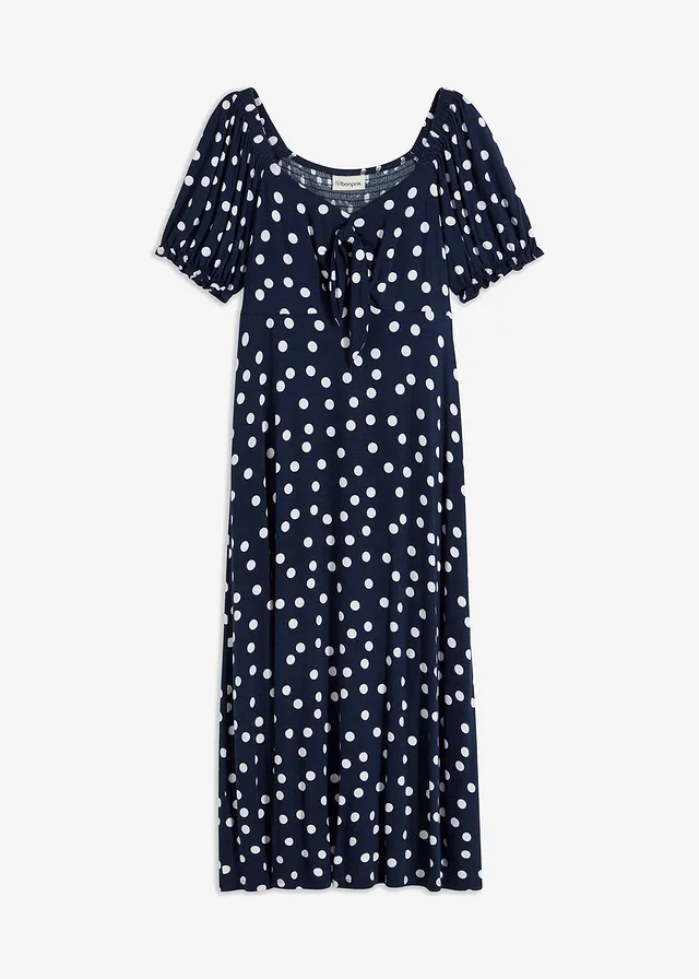 Midi jurk in een viscosemix • gestipt donkerblauw-wit • bonprix online shop