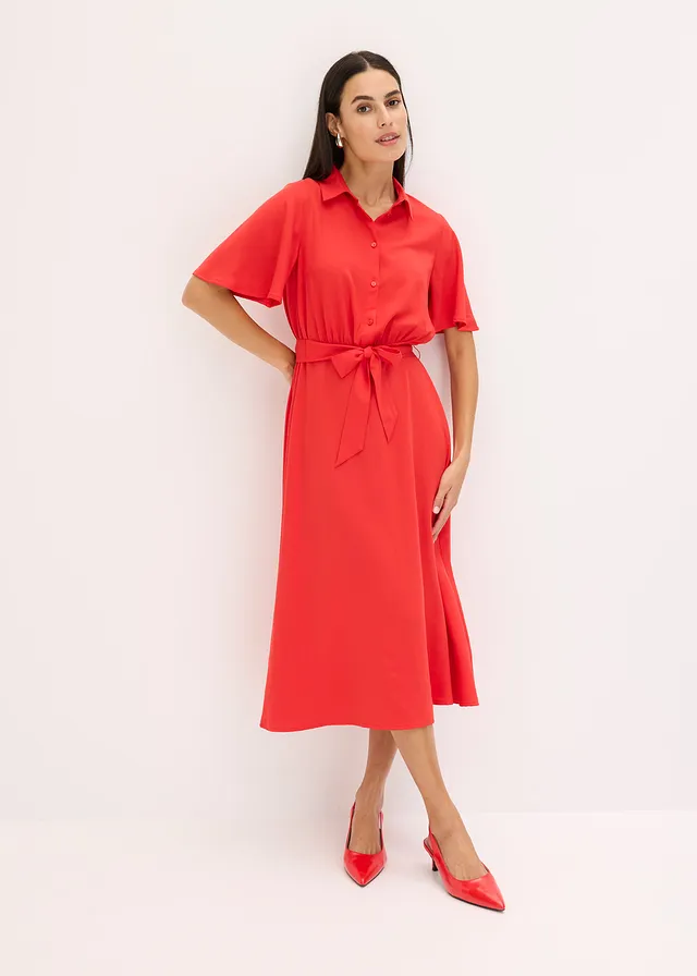 Robe-chemise avec ceinture à nouer, Couleur: fraise