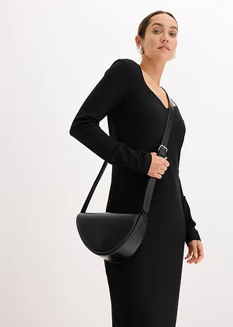 Geribde midi jurk • zwart • bonprix online shop