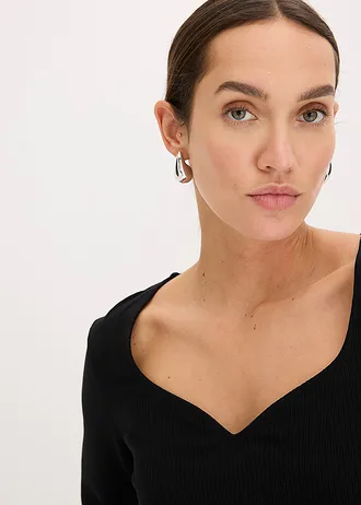 Geribde midi jurk • zwart • bonprix online shop