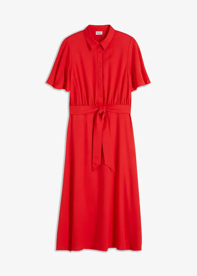 Robe-chemise avec ceinture à nouer • fraise • Boutique bonprix