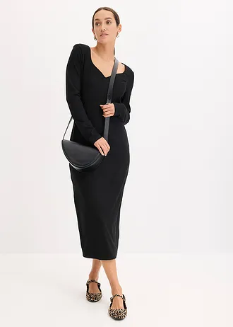 Geribde midi jurk • zwart • bonprix online shop