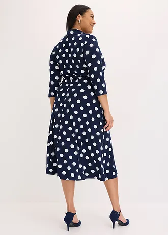 Robe-chemise avec lien à nouer (ens. 2 pces), Couleur: pois bleu foncé/blanc