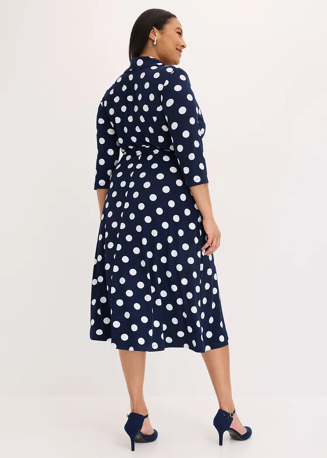 Robe-chemise avec lien à nouer (ens. 2 pces), Couleur: pois bleu foncé/blanc