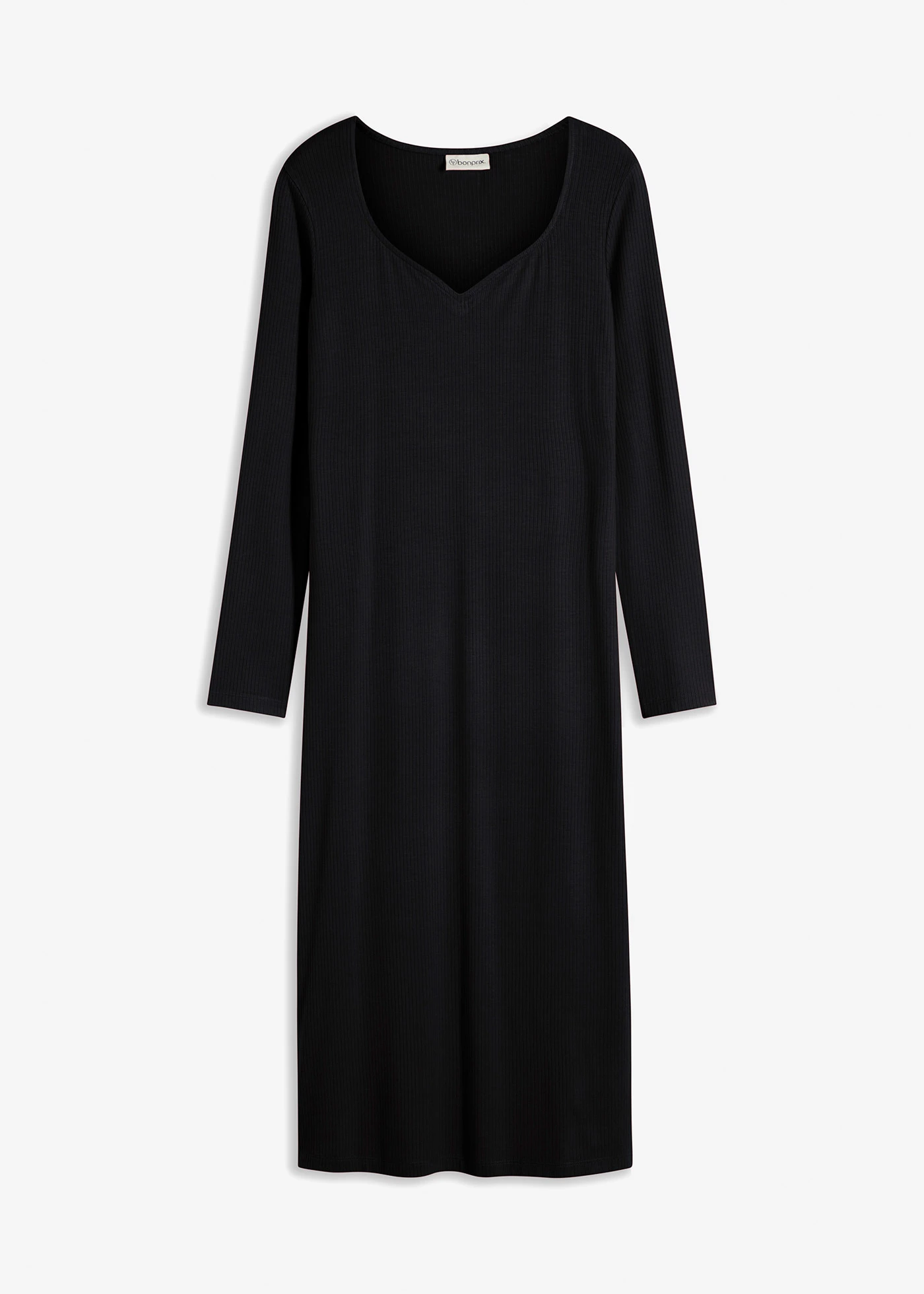 Geribde midi jurk • zwart • bonprix online shop