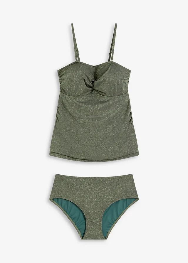 Costum de baie tankini cu fire sclipitoare (set/2 piese)