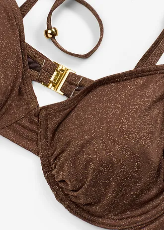 Bikinový horní díl s kosticemi, z třpytivého materiálu • hnědá • bonprix obchod
