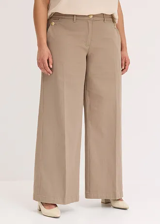 Wide leg broek met stretch, Kleur: lichtolijfgroen