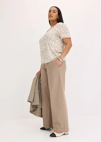 T-shirt à base élastiquée, Couleur: beige galet léopard