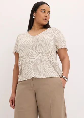 T-shirt à base élastiquée, Couleur: beige galet léopard
