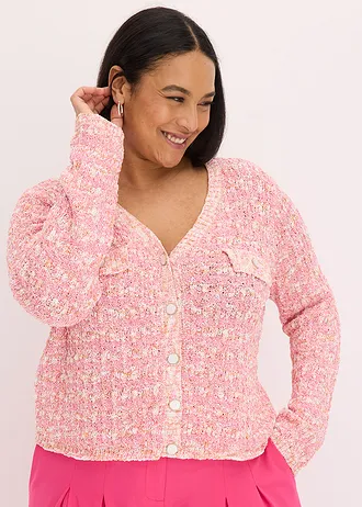 Pletený kabátek z buklé, barva: pinklady melír