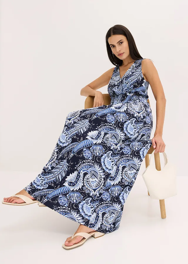 Robe longue en viscose douce et extensible • bleu foncé-bleu clair paisley • product-page.page-title-suffix