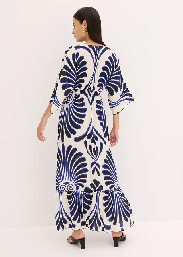 Maxi jurk van soepele viscose • donkerblauw-wolwit gedessineerd • product-page.page-title-suffix