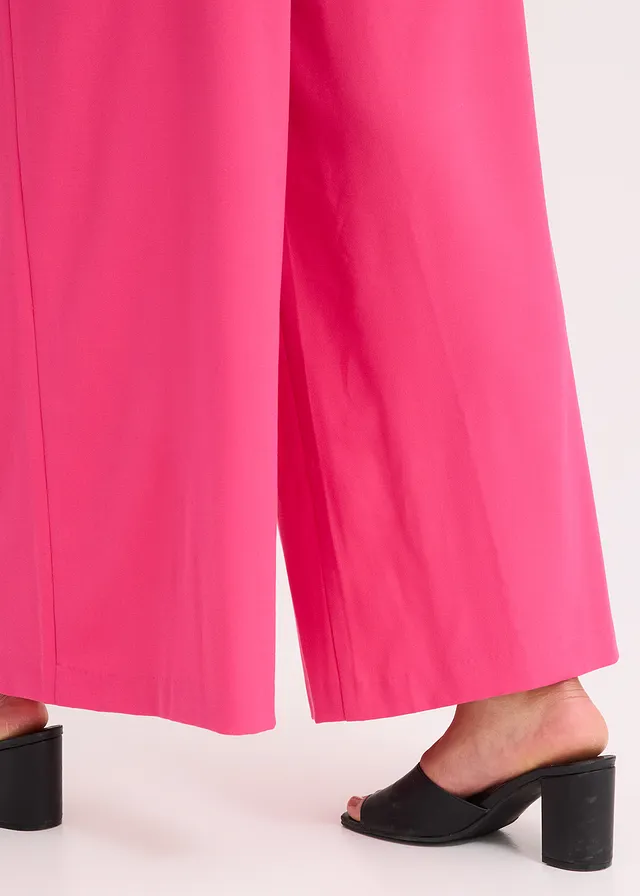 Spodnie z zakładkami i paskiem (2 części) • różowy „pink lady” • sklep bonprix