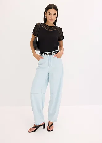 Shirt met kant, Kleur: zwart