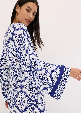 Rochie maxi din amestec moale cu viscoză • alb-albastru cu imprimeu • magazin bonprix