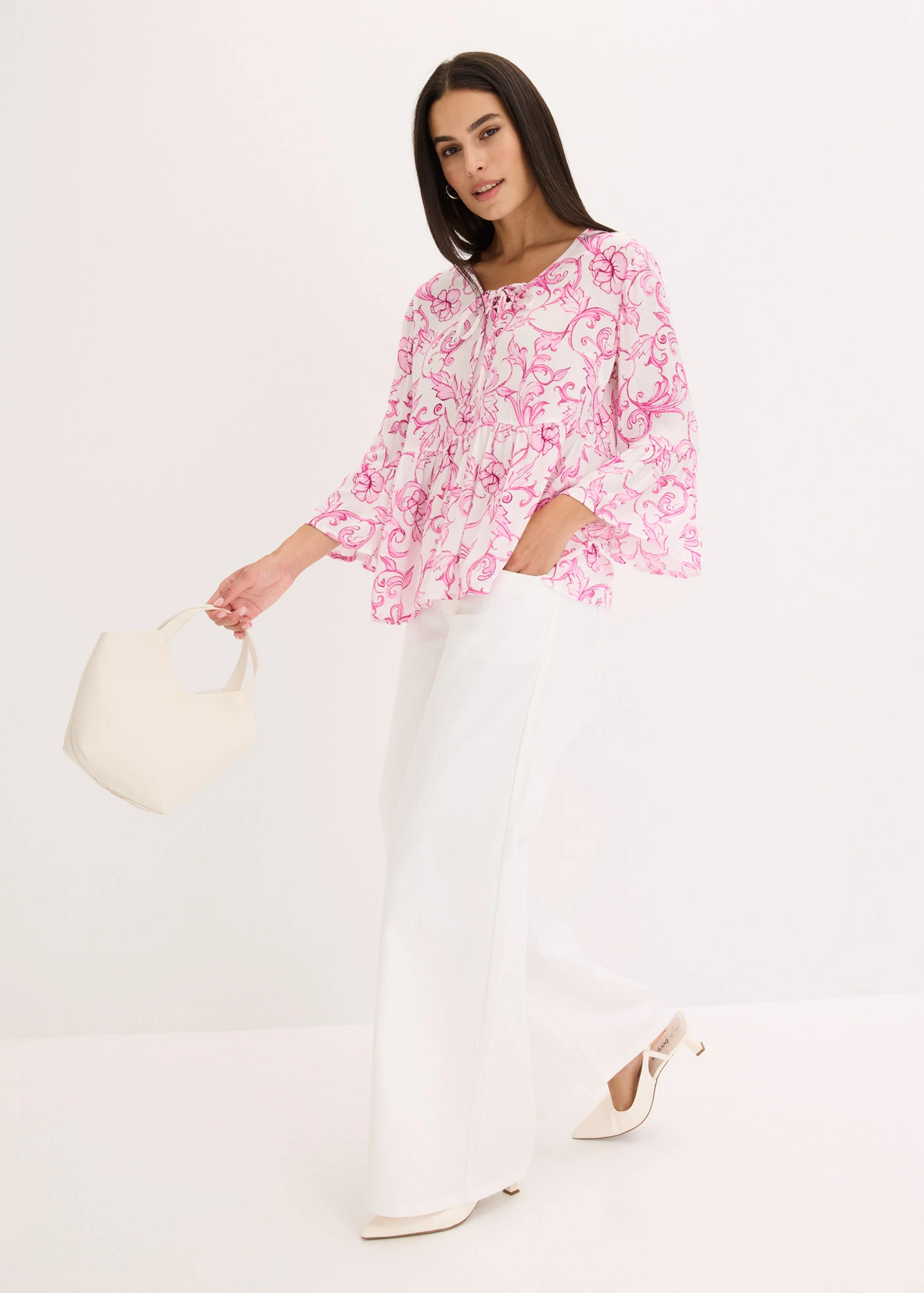 Blouse en viscose texturée • blanc-rose floral • Boutique bonprix