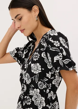 Midi šaty s potiskem • černo-bílá s květy • bonprix obchod