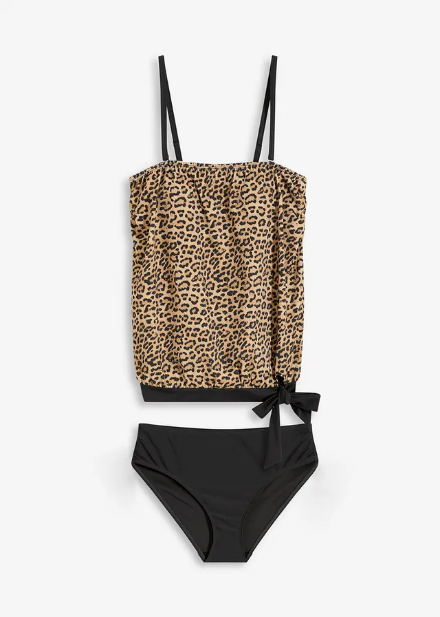 Oversized tankini (2-dlg. set), Kleur: beige-donkergrijs