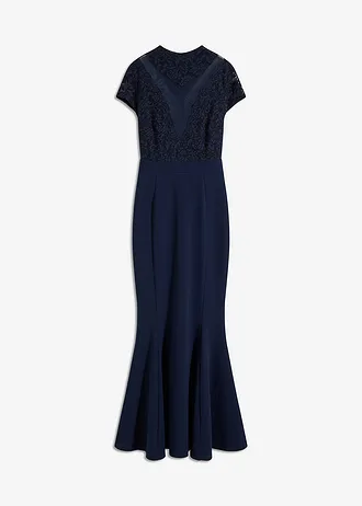 Maxi jurk met kant en mesh • donkerblauw • bonprix online shop