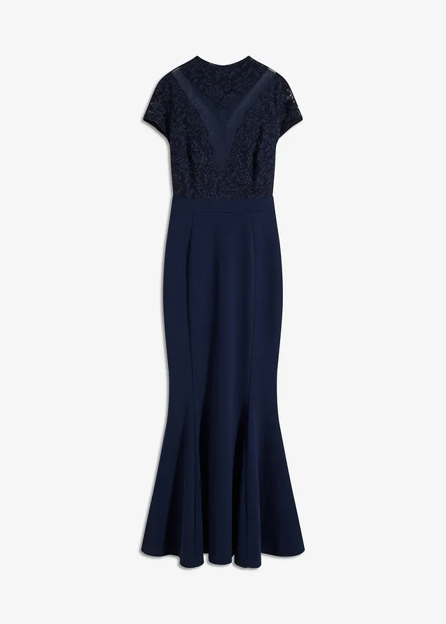 Maxi jurk met kant en mesh • donkerblauw • bonprix online shop