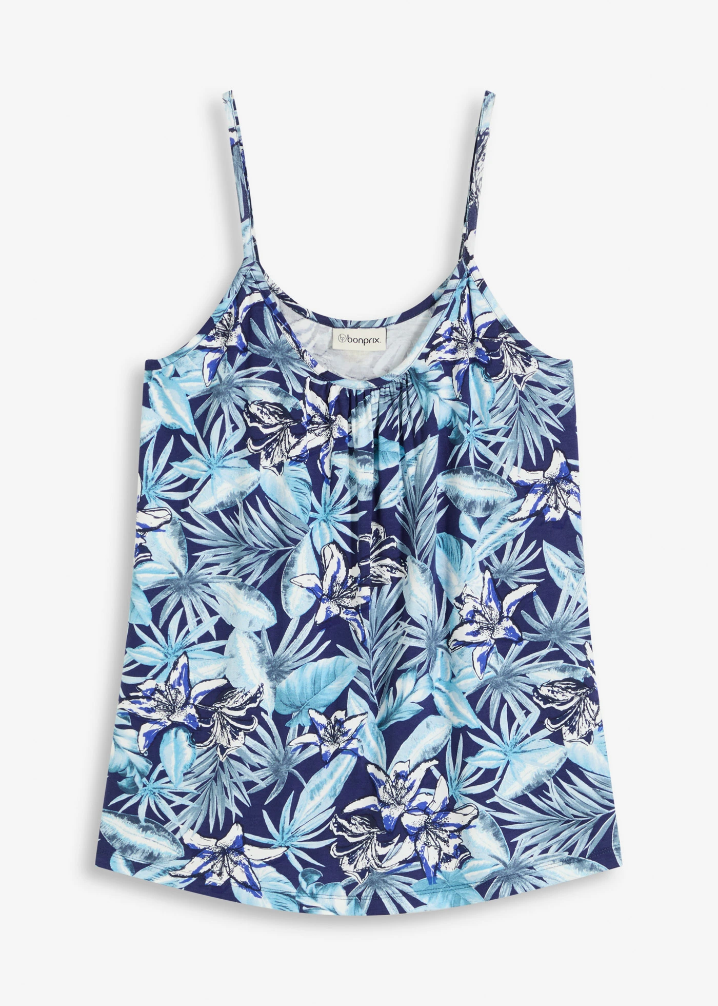 Top à fines bretelles en viscose extensible douce • bleu floral • Boutique bonprix