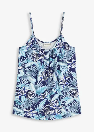 Top cu bretele subțiri din amestec moale cu viscoză, culoare: albastru floral