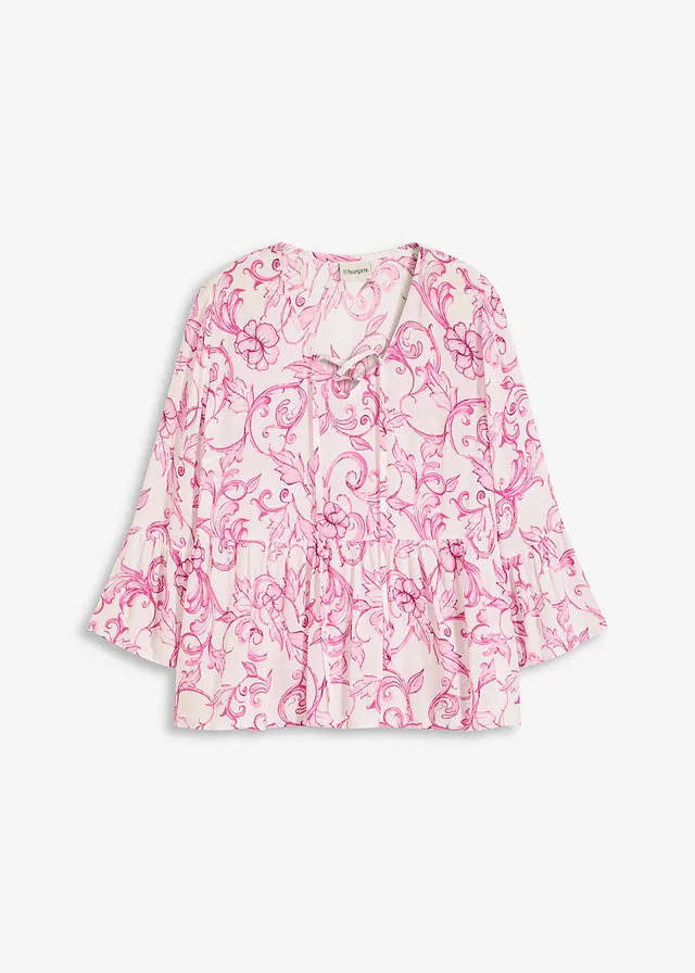 Blouse en viscose texturée, Couleur: blanc/rose floral