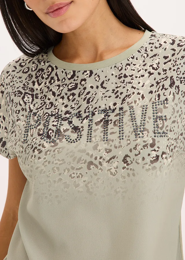 Shirt met geweven inzetstuk en glinsterende steentjes • zeegras luipaardprint • product-page.page-title-suffix