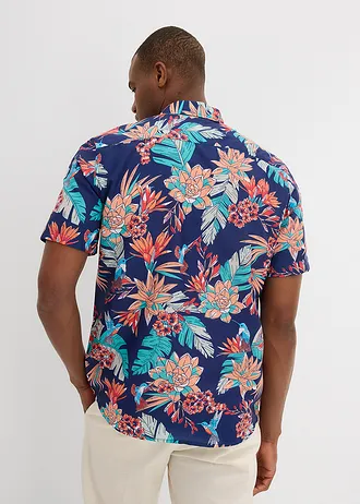 Overhemd met korte mouwen van viscose • middernachtblauw met print • bonprix online shop