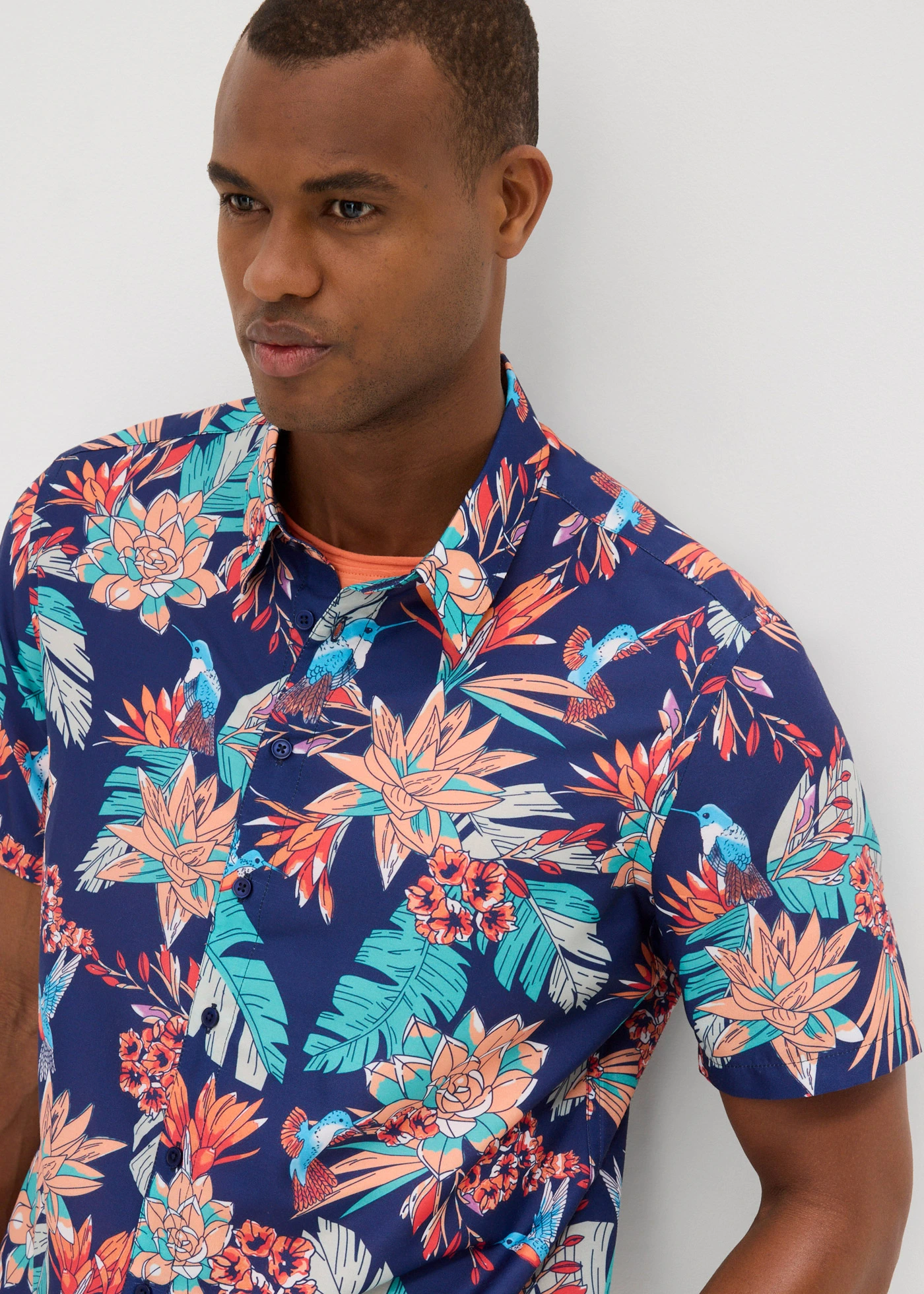 Overhemd met korte mouwen van viscose • middernachtblauw met print • bonprix online shop