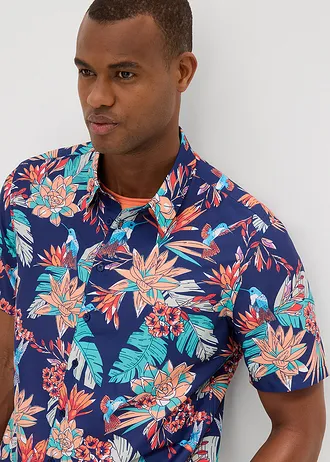 Overhemd met korte mouwen van viscose • middernachtblauw met print • bonprix online shop