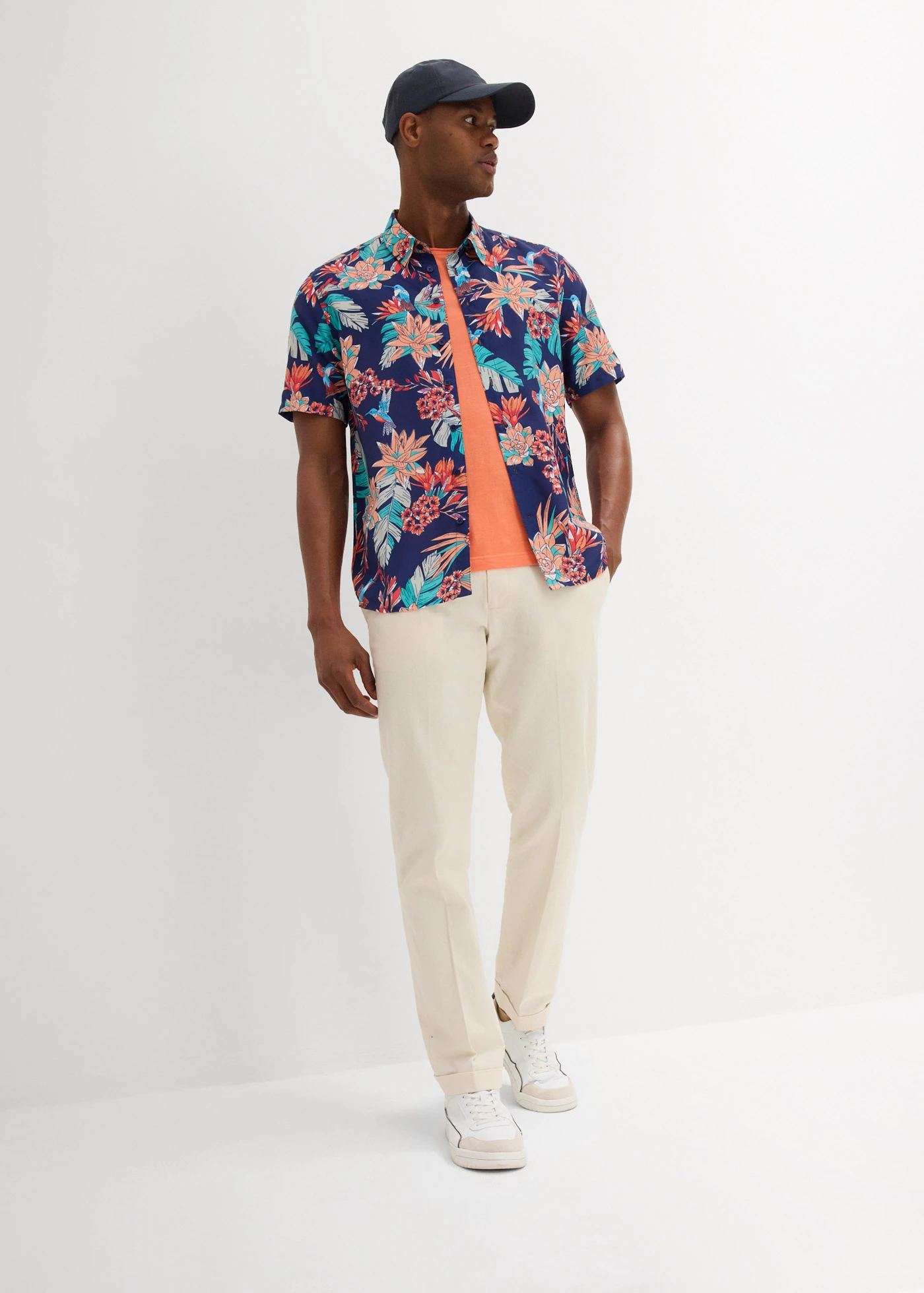 Overhemd met korte mouwen van viscose • middernachtblauw met print • bonprix online shop