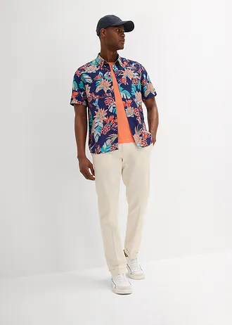 Overhemd met korte mouwen van viscose • middernachtblauw met print • bonprix online shop