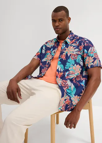 Chemise manches courtes en viscose • bleu nuit imprimé • Boutique bonprix