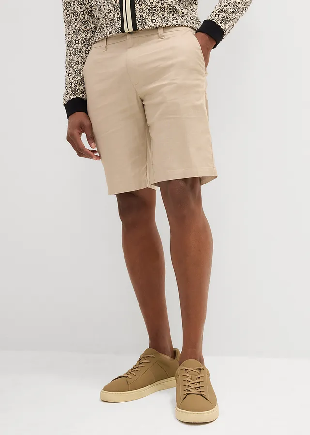 Bermuda chino en lin mélangé, Regular, Couleur: sable