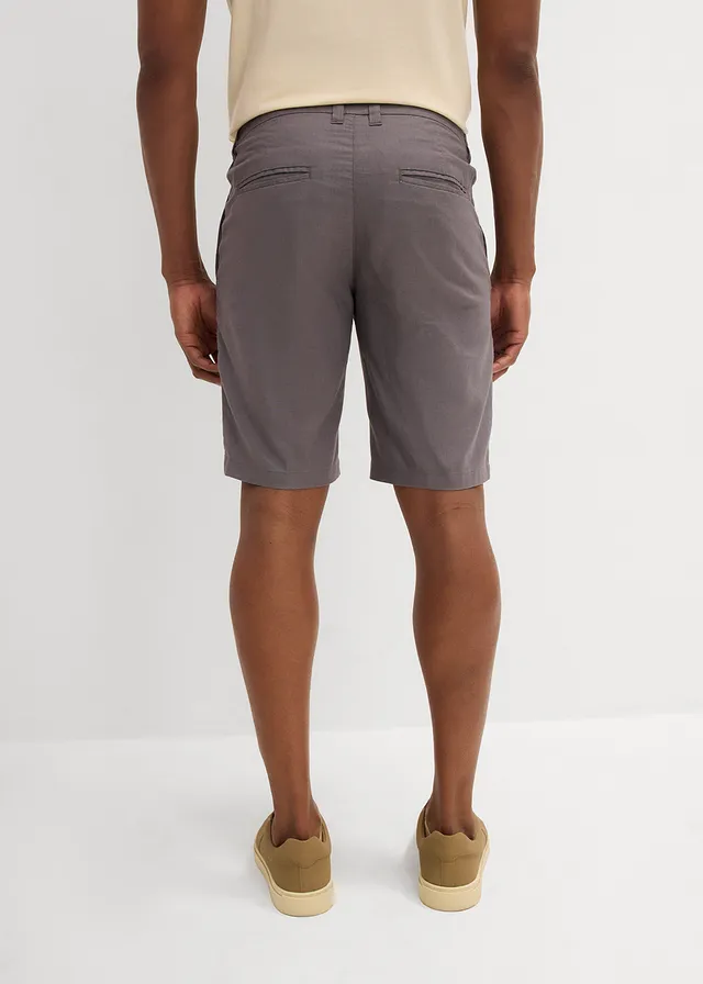 Chino bermuda regular fit met linnen, Kleur: rookgrijs