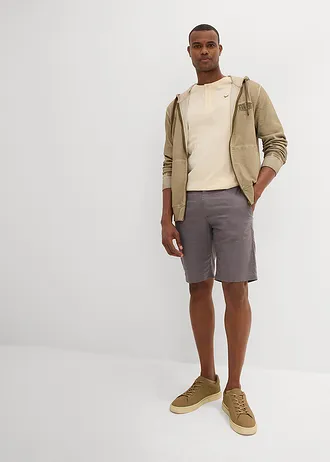 Chino bermuda regular fit met linnen, Kleur: rookgrijs