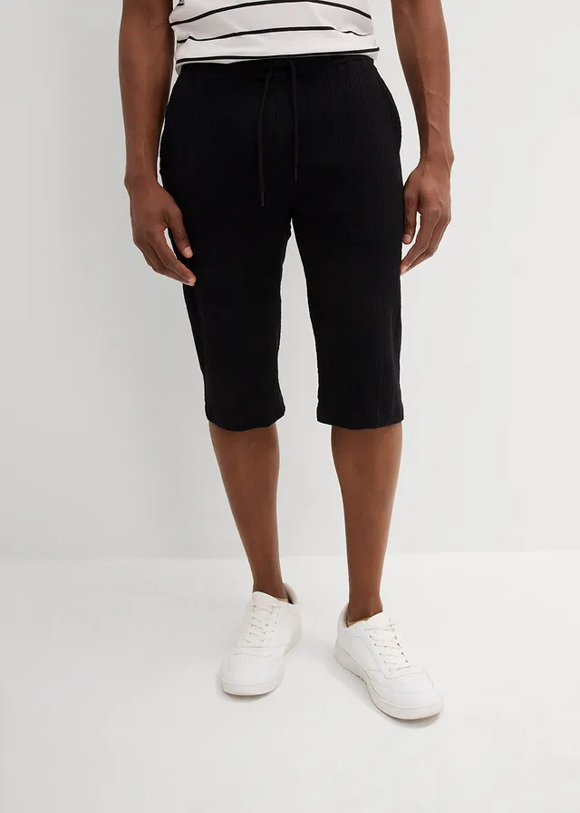 Bermuda long et ample en gaze de coton, Couleur: noir