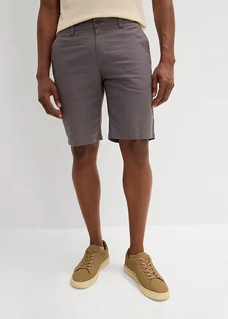 Chino bermuda regular fit met linnen, Kleur: rookgrijs