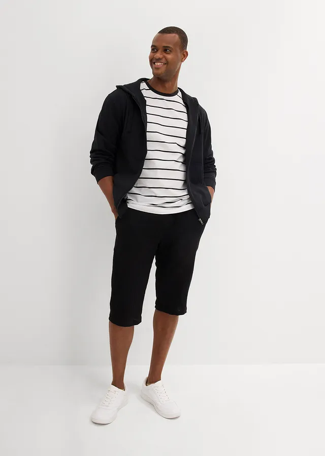 Bermuda long et ample en gaze de coton, Couleur: noir