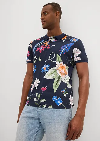 Tricou polo piqué din bumbac 100% • bleumarin floral • magazin bonprix