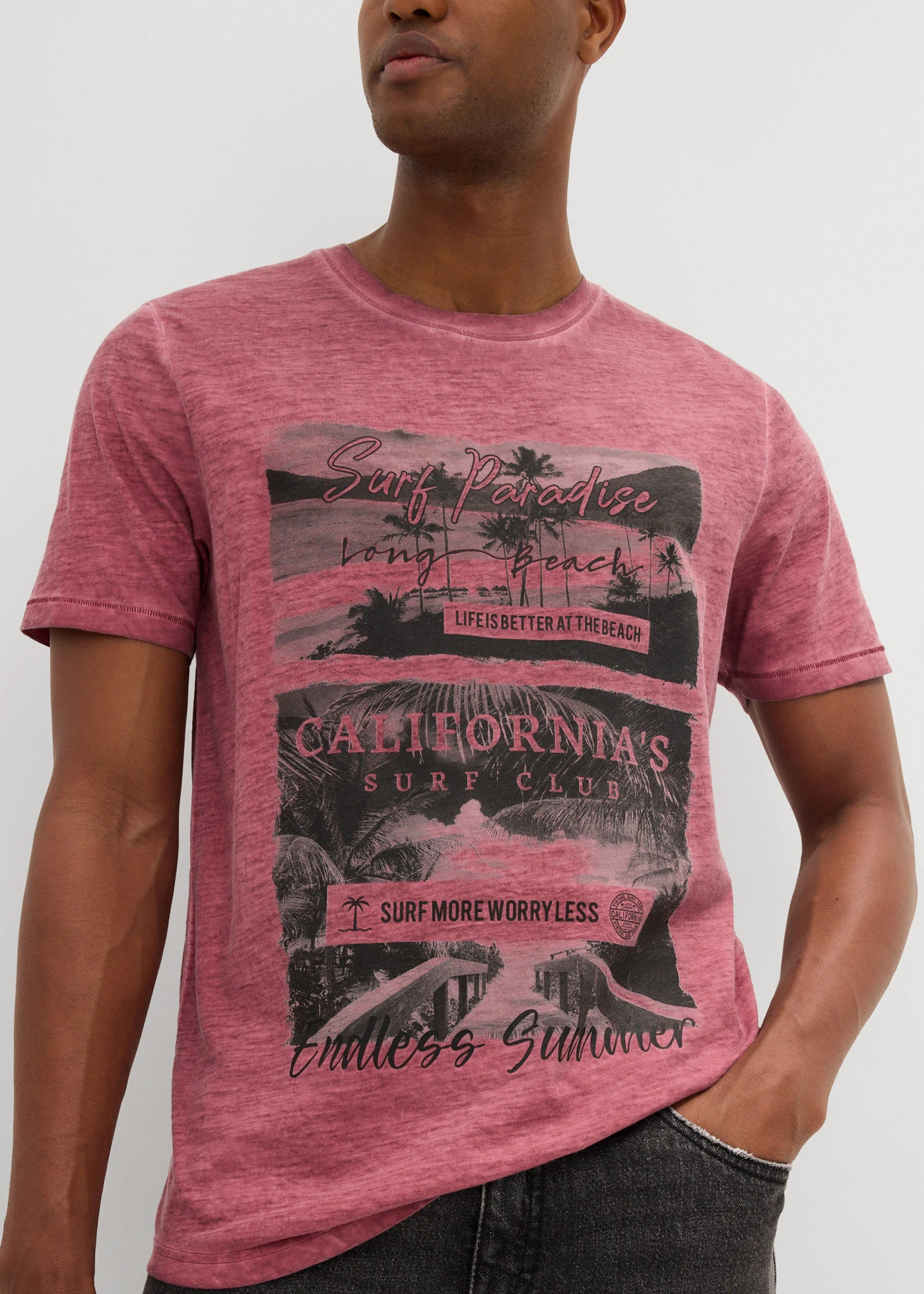 T-shirt van biologisch katoen in washed out look • soft bessen met print • bonprix online shop