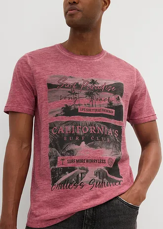 T-shirt z efektem wytarcia, z bawełny organicznej • kremowy jeżynowy z nadrukiem • sklep bonprix