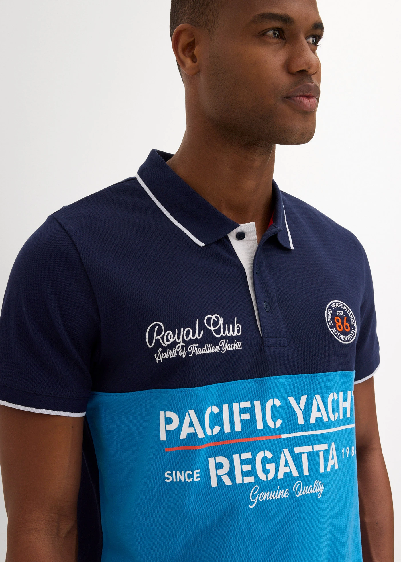 Pólo tričko z piké, čistá organická bavlna, krátký rukáv • tmavě modro-mořská modrá  s potiskem • bonprix obchod