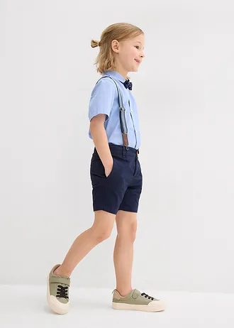 Košile s krátkým rukávem, chino bermudy, šle a motýlek (4dílná souprava) • tmavě modro-perlově modrá • bonprix obchod